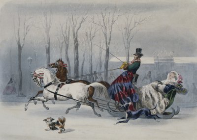Le Traineau, fra Journal les Modes Parisiennes, trykt i Paris (fargegravering) av Francois Claudius after Compte Calix