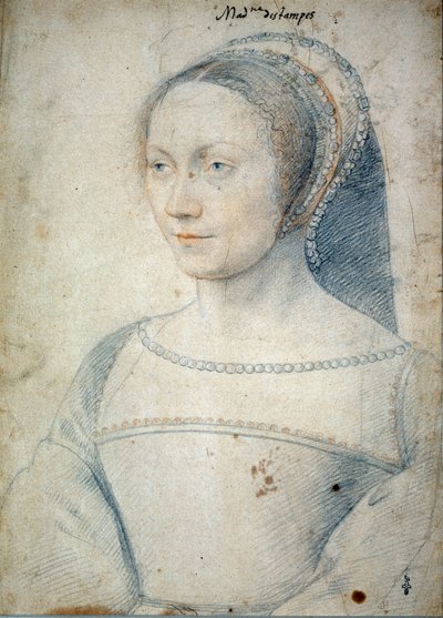 Portrett av Anne de Pisseleu, kone til Jean de Brush, hertuginne av Etampes (1508 - 1576). Tegning med svart stein og blod av Francois Clouet (1515-1572) av François Clouet
