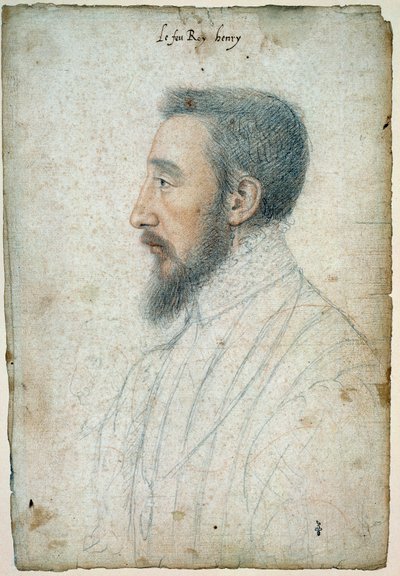 Portrett av Henrik II, konge av Frankrike (1519 - 1559), ca 1547. Tegning av blod og svart stein av Clouet Francois (1515-1572) av François Clouet