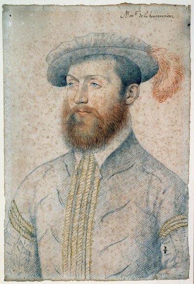 Portrett av Jean Du Plessis, Lord of the Bourgonniere (1525 - 1594). Tegning av blod og svart stein av Francois Clouet (1515-1572) av François Clouet
