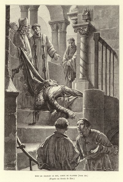 Karl den godes død, grev av Flandern. Drapet på Karl den gode, grev av Flandern, Brugge av Francois Edouard (after) Zier