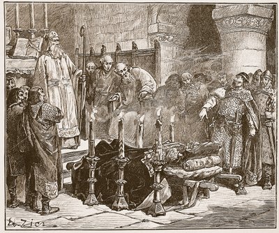 Fitz-Arthur forbyr begravelsen av William, illustrasjon fra 