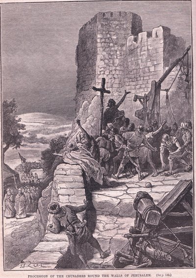 Prosesjon av korsfarerne rundt murene i Jerusalem 1097 e.Kr av Francois Edouard Zier