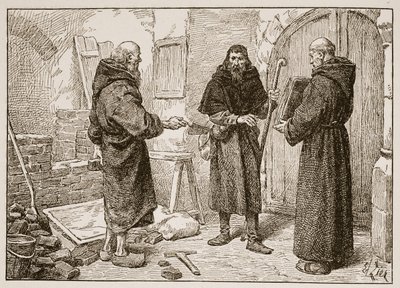 Mottak av Lanfranc av Herlwin, illustrasjon fra 'The Church of England: A History for the People' av HDM Spence-Jones, pub. ca. 1910 (sepia-bilde) av Francois Edouard Zier