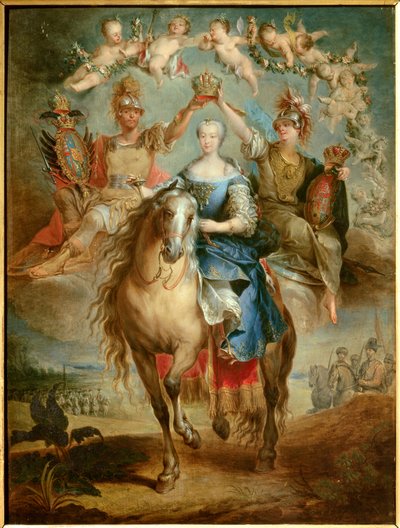Rytterportrett av Marie Therese (Marie-Therese) av Østerrike av Habsburg Lorraine (1717-1780), dronning av Ungarn Maleri av Francois Eisen (1695-1778) 1757. Nancy, musee historique lorrain - Rytterportrett av Maria Theresa (Maria-Theresa) ) av Østerrike av Francois Eisen