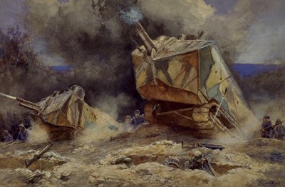 Angrep på infanteri og stridsvogner i Saint Chamond, juli 1918 (akvarell) av Francois Flameng