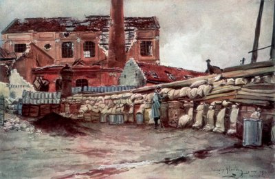 Fabrikkbarrikaden, Soissons, Frankrike, 20. mai 1915, 1926. av Francois Flameng
