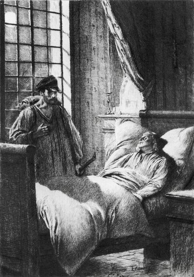 Illustrasjon fra Les Miserables av Victor Hugo (1802-85) av Francois Flameng