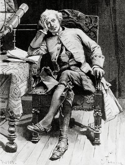 Portrett av Guy Mannering, hovedpersonen til Guy Mannering eller Astrolog, roman av Walter Scott (1771-1832), gravering etter tegning av Francois Flameng (1856-1923), fra parisisk utgave av Francois Flameng