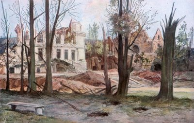 Ruinene av et hus, Soupir, første verdenskrig, april 1917. av Francois Flameng