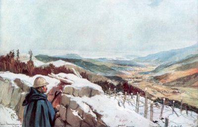 Grøfter med utsikt over Munster-dalen med Rhinen i det fjerne, januar 1916, 1926. av Francois Flameng