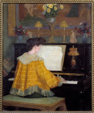 Ung jente ved pianomaleriet av Francois Gauzi (1862-1933) 1904 Toulouse, musee des Augustins - Ung kvinne ved pianoet. Maleri av Francois Gauzi (1862-1933) av Francois Gauzi