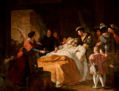 Leonardo da Vincis død i armene til Frans I, 1781. av Francois Guillaume Menageot