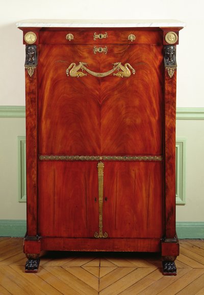 Skrivebord med lokk (gull, mahogni, marmor og bronse) av Francois H. G. attr. to Jacob Desmalter