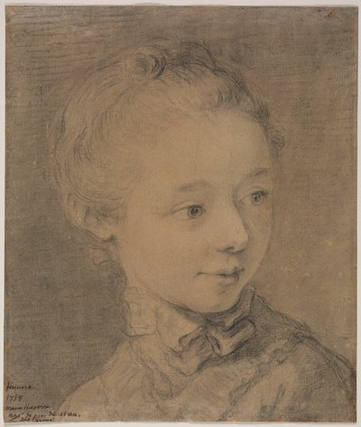 Hodet til en ung jente som vender seg mot høyre, 1758. av Francois Hubert Drouais
