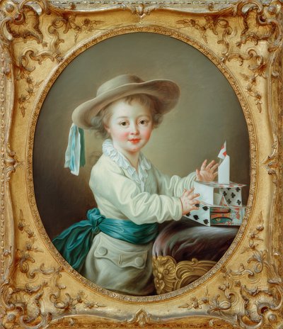 Liten gutt som bygger et korthus av Francois Hubert Drouais