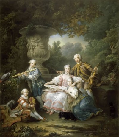 Louis II du Bouchet de Sourches med sin familie av Francois Hubert Drouais