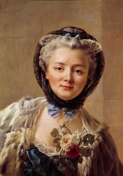 Portrett av Madame Drouais, født Anne Francoise Dore (1732-1815), kona til maleren. Maleri av Francois Hubert Drouais (1727-1775) av Francois Hubert Drouais