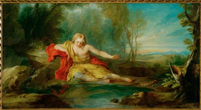 Narcissus betrakter sitt bilde speilet i vann … av François Lemoyne