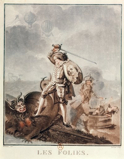 Figaro i kamp med en harpy, ca. 1786 (akvatint) av Francois Louis Joseph Watteau