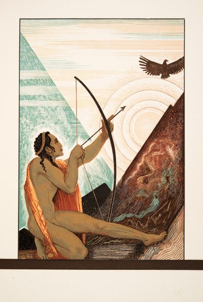 Heracles shooting the Eagle, fra Prometheus Enchained by Aeschylus, pub. 1941 (stensiltrykk) av Francois Louis Schmied