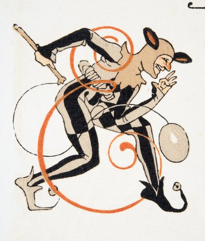 Bokstav E fra Personages de Comedie, pub. 1922 (stensiltrykk) av Francois Louis Schmied