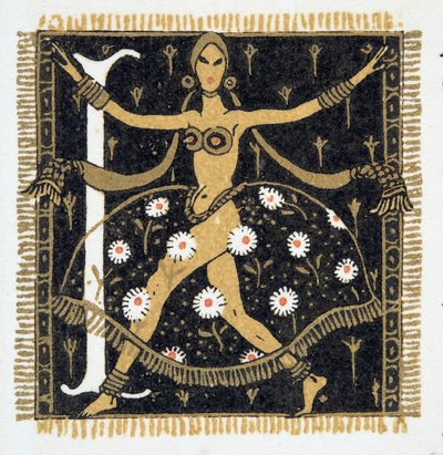 Bokstaven "L" fra Personages de Comedie, pub. 1922 (stensiltrykk) av Francois Louis Schmied
