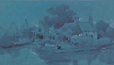 Abbeville (grafitt, grå vask, svart blekk og kroppsfarge på blått papir) av Francois Louis Thomas Francia