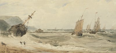Boulogne havn (wc over grafitt og kroppsfarge på papir) av Francois Louis Thomas Francia