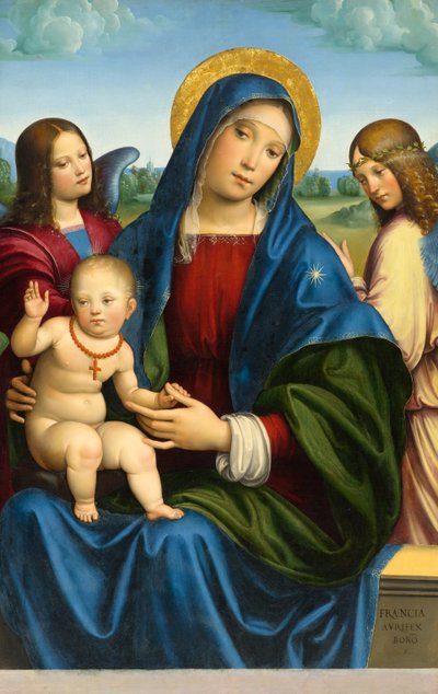 Madonna og barn med to engler, ca. 1495-1500 av Francois Louis Thomas Francia