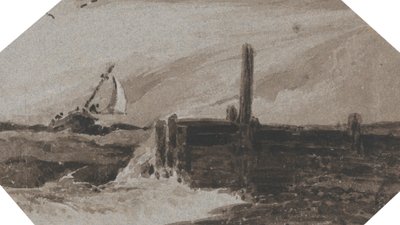 Nær havn i et stormfullt hav av Francois Louis Thomas Francia