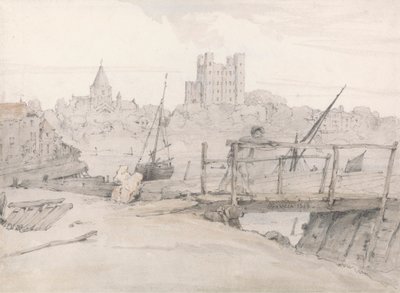 Sørøstutsikt over Rochester Castle og katedralen av Francois Louis Thomas Francia