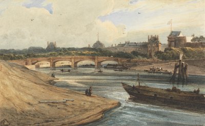 Pont de la Concorde og Tuileries-palasset fra Cours la Reine av Francois Louis Thomas Francia