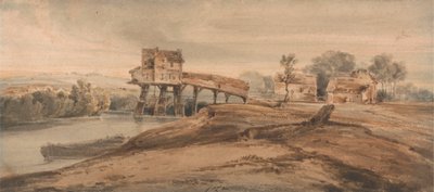 Vannmøllen over broen ved Charenton av Francois Louis Thomas Francia