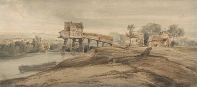 Vannmøllen over broen ved Charenton, etter et maleri av Thomas Girtin (1775-1802) (wc over grafitt på papir) av Francois Louis Thomas Francia