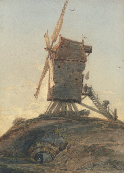 Vindmølle på en knaus i et landskap av Francois Louis Thomas Francia