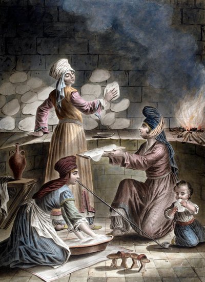 Tyrkiske kvinner baker brød - Tyrkiske kvinner baker brød - av Francois Marie Rosset (1752-1824) av Francois Marie Rosset