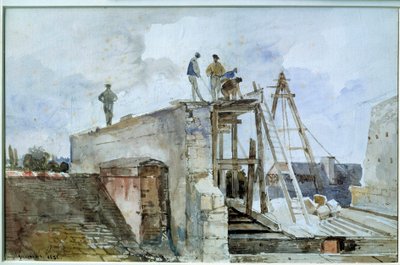 Husbyggeplass under bygging sett fra Granet-vinduet på Instituttet. Akvarell av Francois Marius Granet (1775-1849). 1800-tallet. Dim. 0,25x0,38 m. Paris, Louvre-museet av Francois Marius Granet