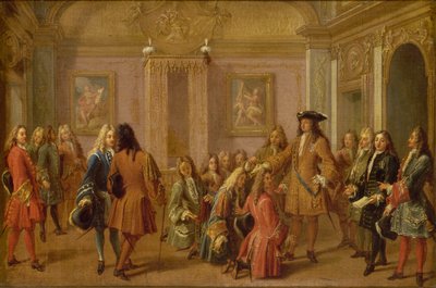 Den første promoteringen av Knights of Saint Louis av Louis XIV, Versailles 8. mai 1693, 1710. av Francois Marot