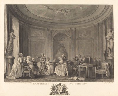 Forsamlingen på konserten av Francois Nicolas Barthelemy Dequevauviller after Nicolas Lavreince