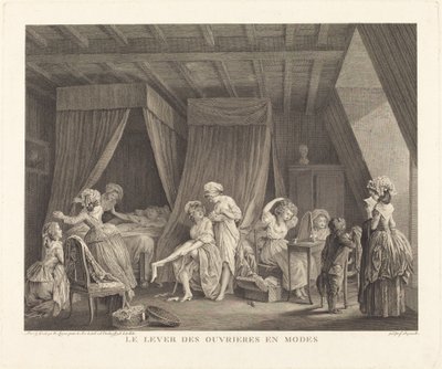 Fremveksten av arbeidere i moduser av Francois Nicolas Barthelemy Dequevauviller after Nicolas Lavreince