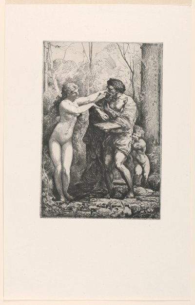 Kunstner og en nymfe, fra Twelve Etchings av Chifflart av Francois Nicolas Chifflart