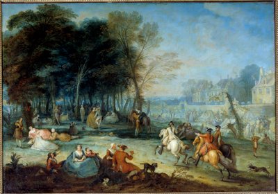 Bezons Pique nique Champetre-messen i nærheten av Paris. Maleri av Francois Octavien (1695-1740) 1725 Søn. 1,35 x 1,95 m av Francois Octavien