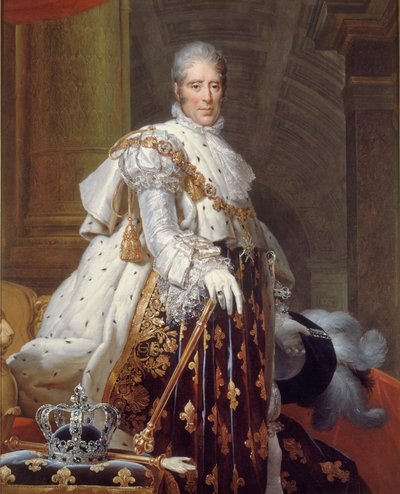Portrett av Charles X i hellig drakt, ca. 1825 (olje på lerret) av Francois Pascal Simon (studio of) Gerard