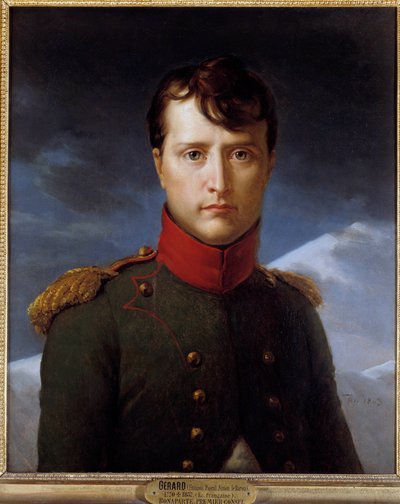 Portrett av Napoleon Bonaparte (1769-1821) en Premier Consul-maleri av Francois Gerard (1770-1837) 1803 Søn. 0,62x0,53 m Chantilly, musee Conde - Portrett av Napoleon Bonaparte (1769-1821) som førstekonsul -Apinting av Francois Gerard (1770-1837), olje på av Baron François Pascal Simon Gérard