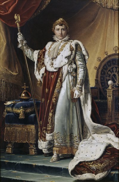 Portrett av keiser Napoléon I Bonaparte 1769-1821 i hans kroningskåper, ca 1804 av Francois Pascal Simon Gerard