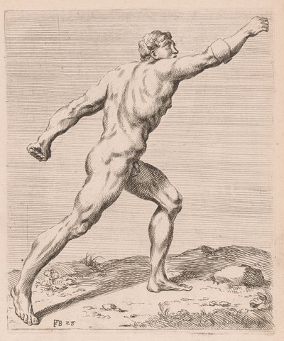 Borghese Gladiator, sett fra siden, vendt mot høyre [plate 28] av Francois Perrier
