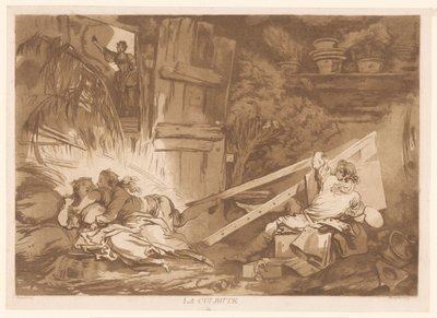 Ung snublende mann faller på en kvinne som blir malt La Culbute (tittel på objekt) av Francois Philippe Charpentier