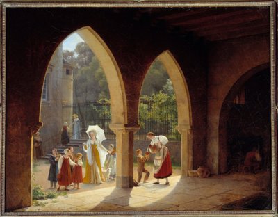 Madame Elisabeth av Frankrike (1764-1794), søster av Louis XVI assistent i distribusjon av melk i huset hennes i Montreuil nær Versailles Maleri av Francois Richard Fleury (1777-1852) Søn. 1,34x1,75m. Versailles, slottsmuseum av Francois Richard Fleury