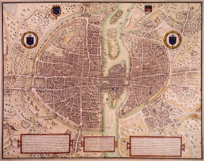 Kart over byen Paris i 1540-1555 sagt om billedvev. Gravering av Francois Roger de Gaignieres (1642-1715). paris, B.N. av Francois Roger de Gaignieres